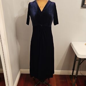 MSK Deep Blue Velvet Long Sleeve Maxi or Midi Dress